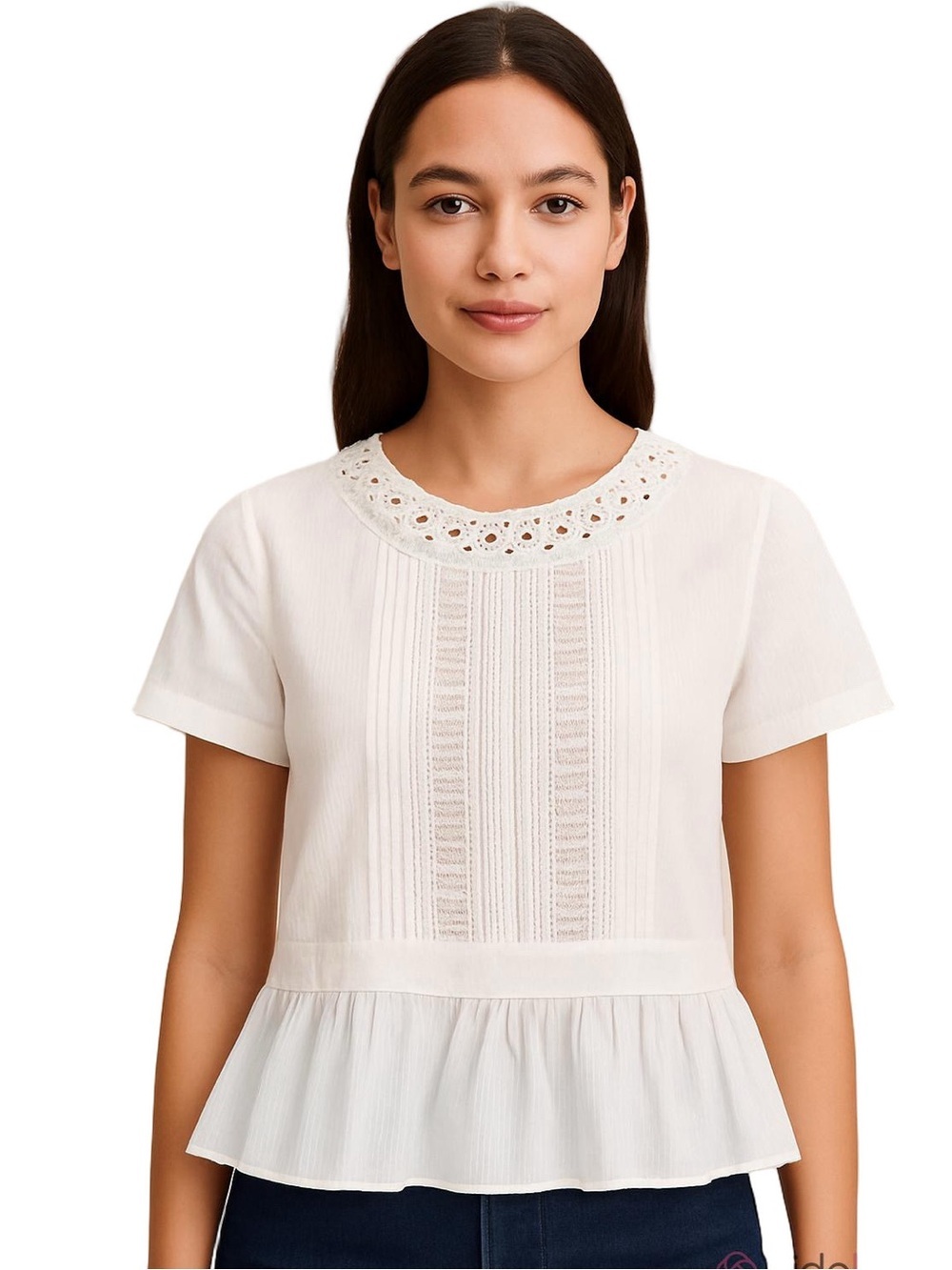 kate spade White Eyelet Trim Peplum Blouse